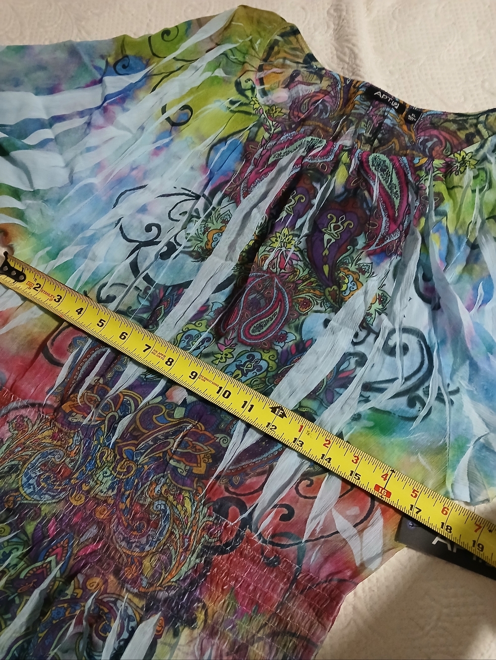Apt 9 Paisley Flutter Slit Sleeve Sheer Blouse Elastic waist Size  XL Fairy Whim - Picture 2 of 11